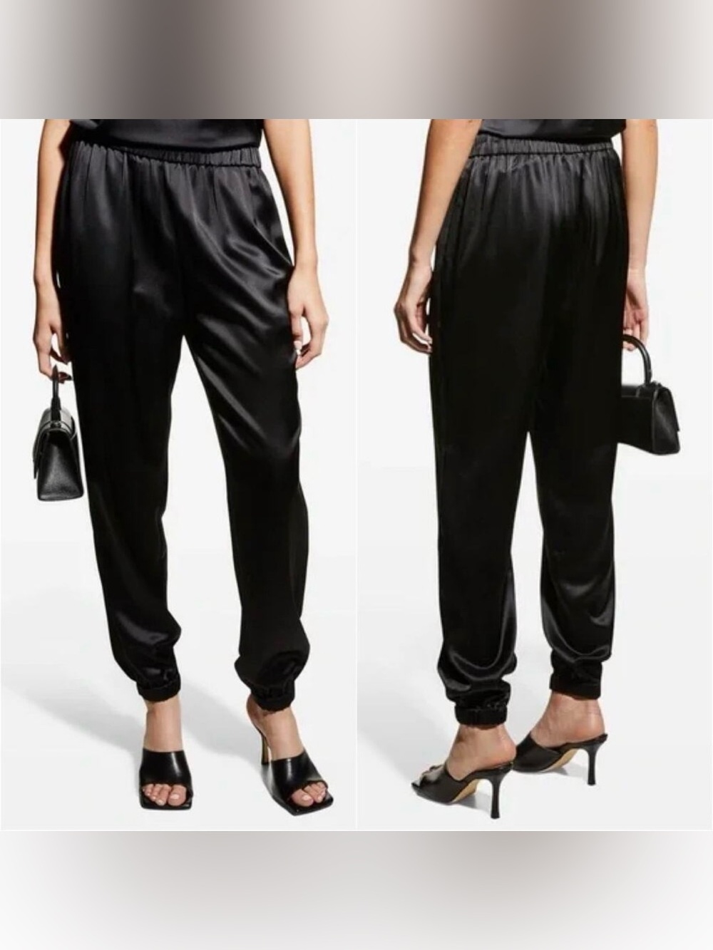 FRAME Black Satin Pull-On Jogger Pants Size S Glam Athleisure Business Casual